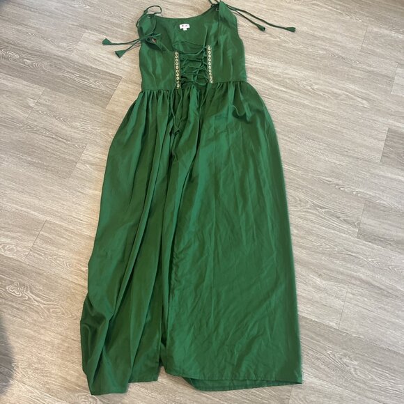Corset Maxi Over Dress Kelly Green Folklore Floral Renn Fair Theater Costume S/M - Picture 1 of 7
